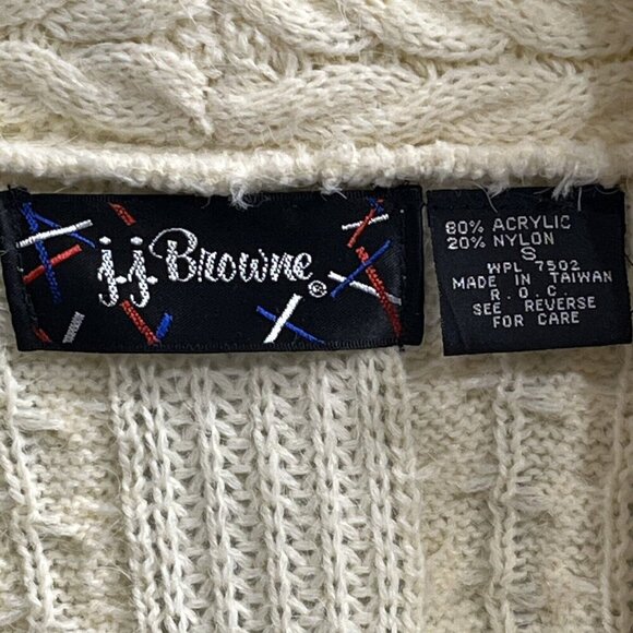 Vintage‎ JJ Browne Cardigan Sweater Womens S Cream Cable Knit Open Front Grandma - Picture 3 of 8